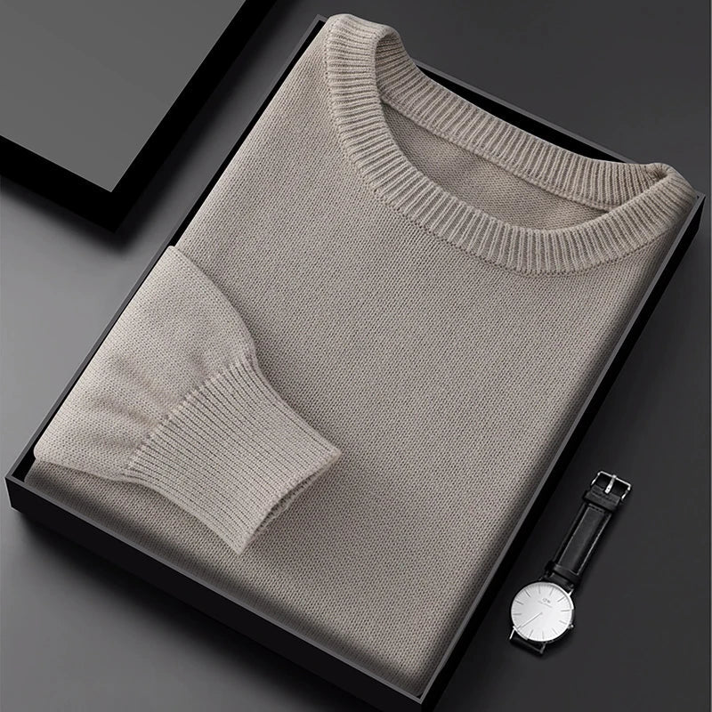 Pull homme col rond maille unie manches longues ajusté décontracté bleu
