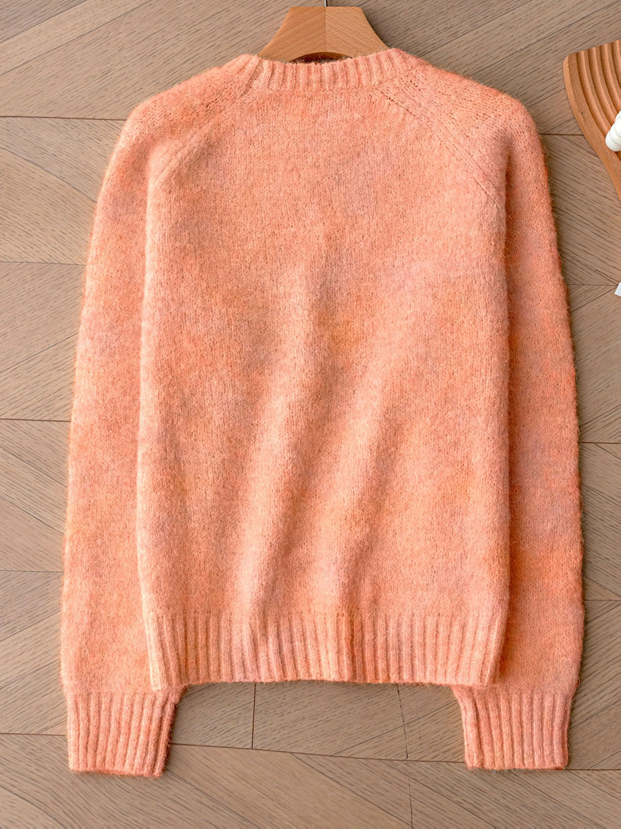 Pull en maille douce pour femme, coupe décontractée, couleur pêche