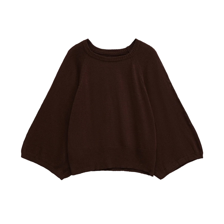 Pull en maille ras du cou manches chauve-souris ample Femme