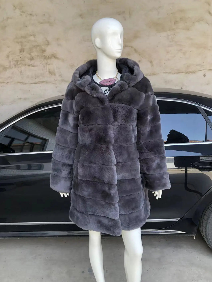 Women's soft fur-effect hooded coat