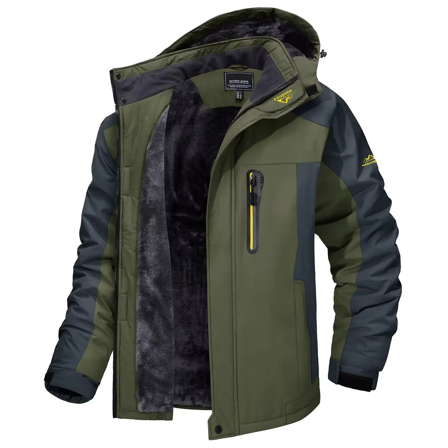 Warme Herren-Outdoorjacke mit Kapuze und Fleecefutter, Camouflage oder einfarbig, für den Winter