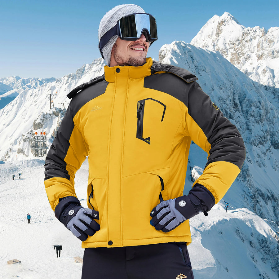 Veste de Ski Homme Imperméable Coupe-Vent avec Capuche Amovible