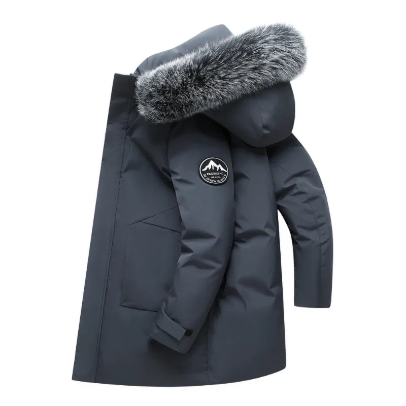 Parka longue homme matelassée avec capuche bordée de fourrure synthétique