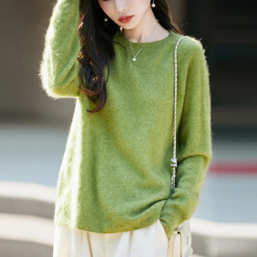 Women's cozy lightweight pale yellow crew-neck sweater