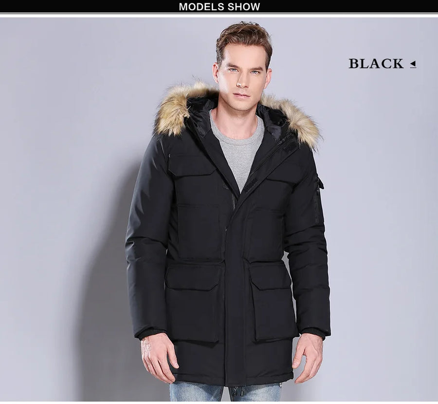 Parka Homme Noire Capuche Bordée Fourrure Synthétique Matelassée