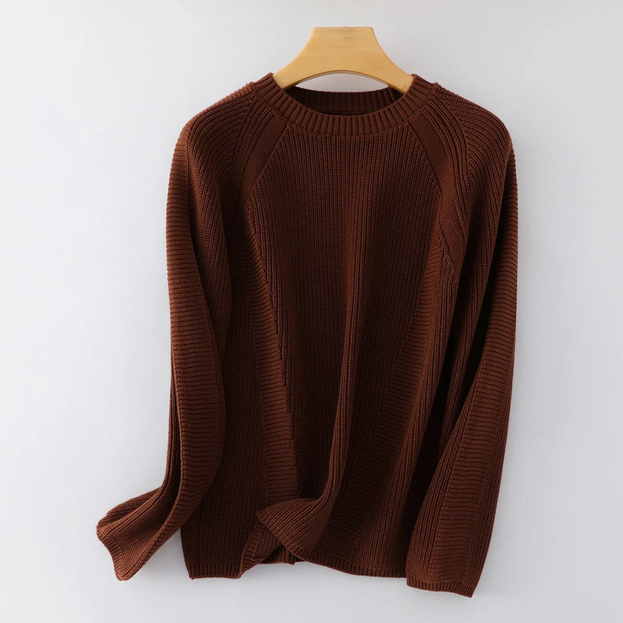 Maglione da donna lavorato a maglia con collo rotondo, maniche lunghe raglan, colore a tinta unita, stile casual