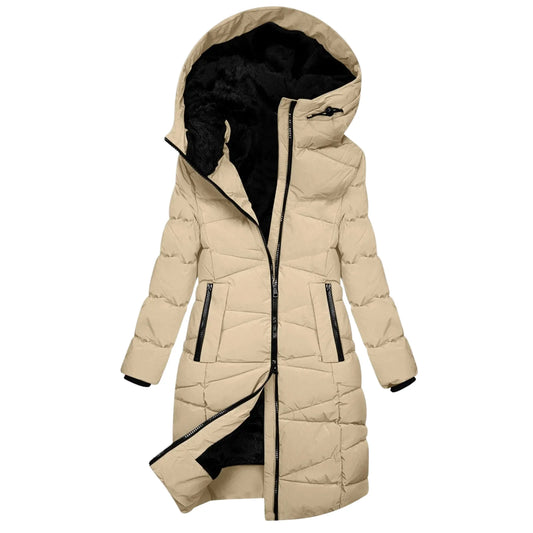 Manteau d'hiver long pour femme - Doudoune matelassée à capuche coupe-vent, style chic et décontracté