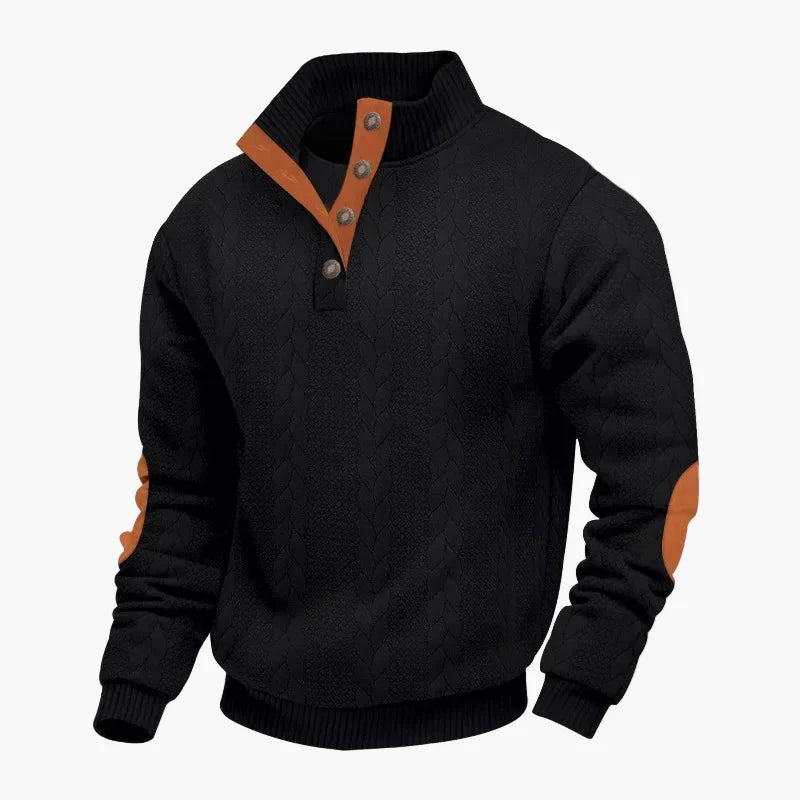 Sweter męski z guzikami i wysokim kołnierzem w warkoczowym stylu, casual chic i wygodny