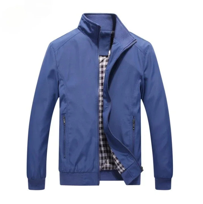 Einfarbige Herrenjacke mit Reißverschluss, Stehkragen und Seitentaschen