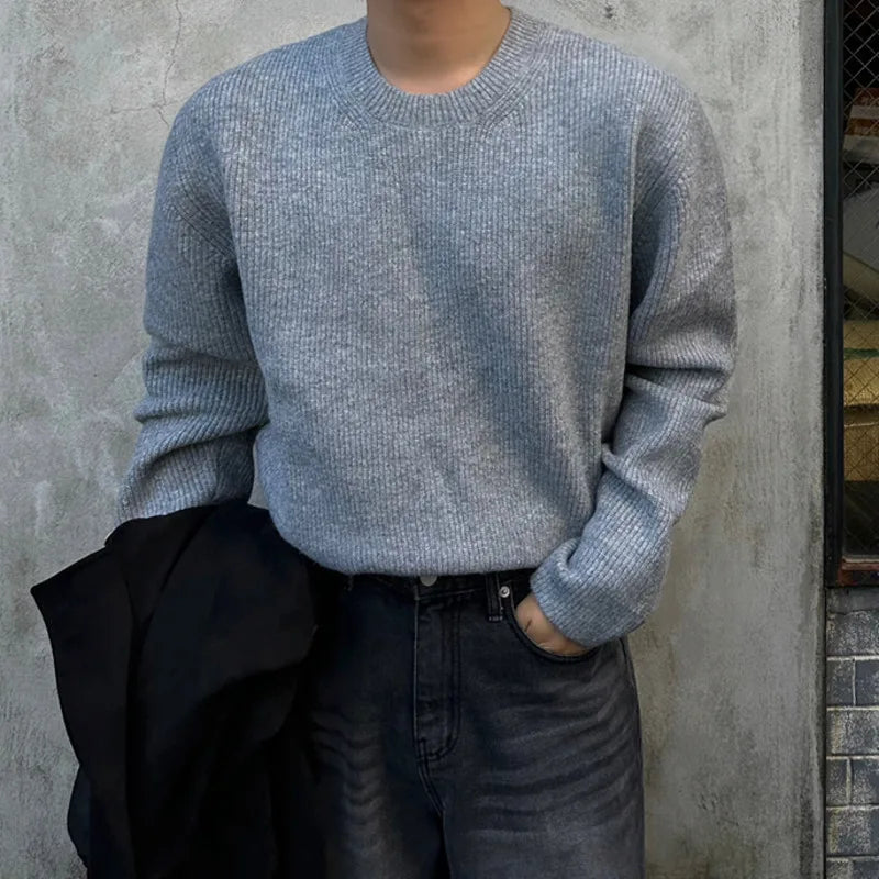 Pull homme col rond coupe décontractée tricoté manches longues