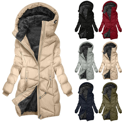 Manteau d'hiver long femme à capuche style doudoune coupe-vent élégant