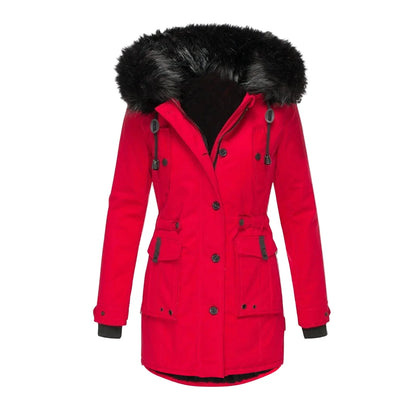 Manteau d'hiver femme grande taille avec capuche fourrure style vintage urbain