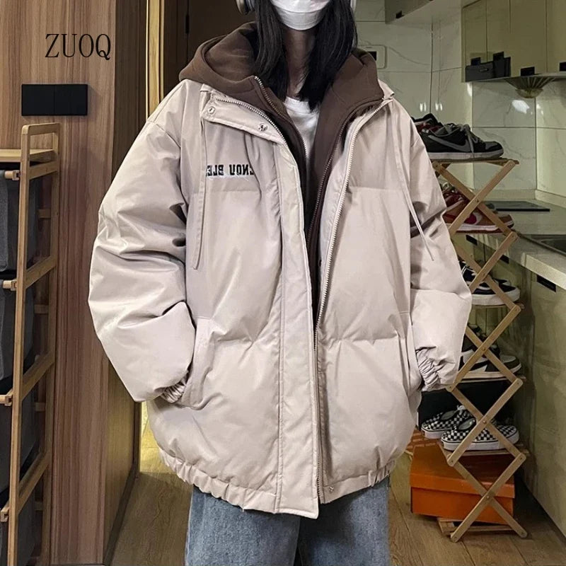 Oversize-Steppjacke mit abnehmbarer Kapuze, einfarbig