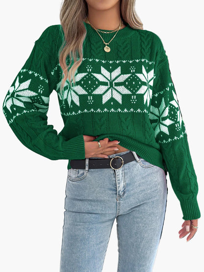Damen Weihnachts-Pullover im nordischen Stil mit Schneeflockenmuster, ideal für Winter und Festtage