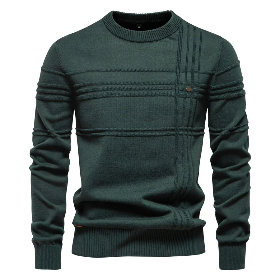 Suéter de hombre de cuello redondo, tejido con motivos texturizados, beige