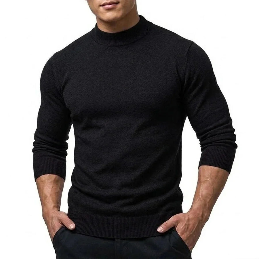 Maglione da uomo a collo alto, maniche lunghe, lavorazione fine, tinta unita