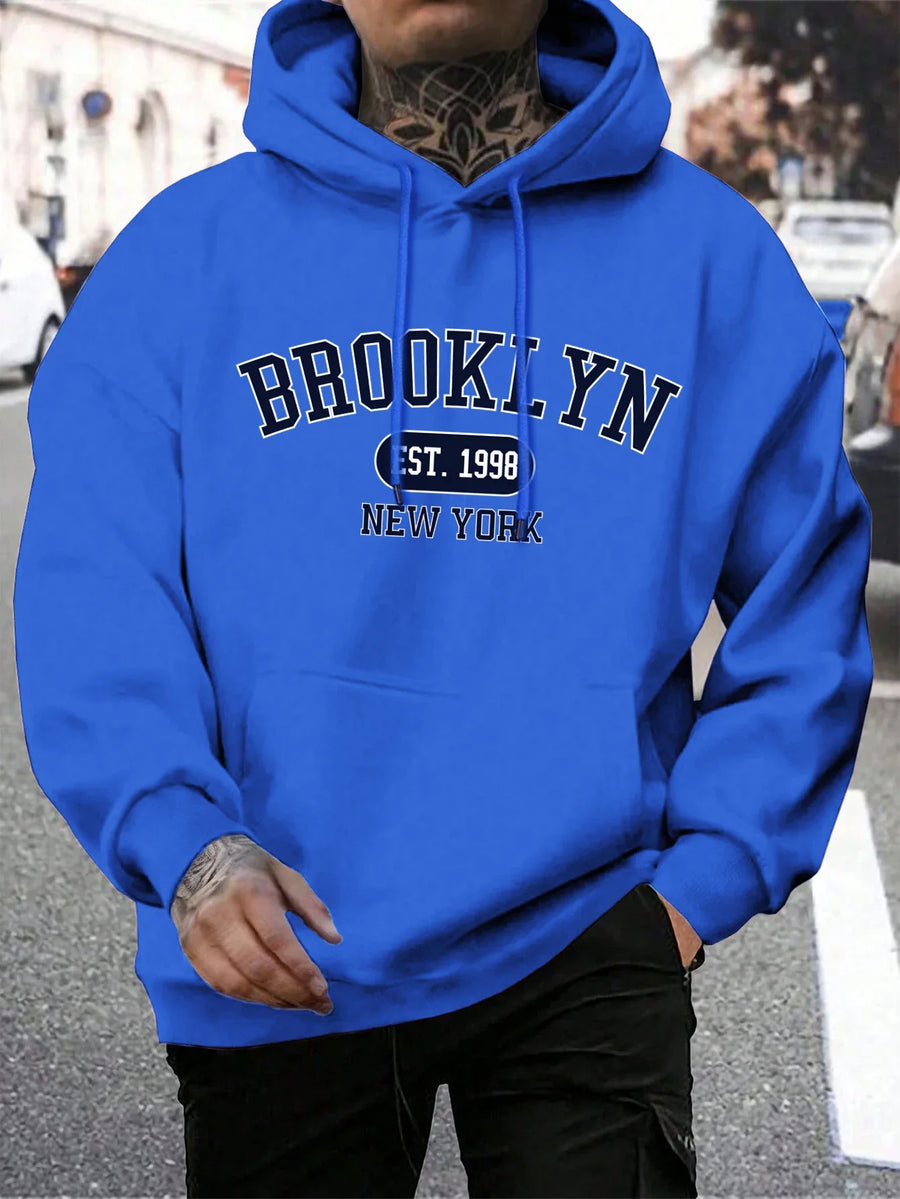 Unisex hættetrøje med New York Brooklyn-basketballprint og kængurulomme
