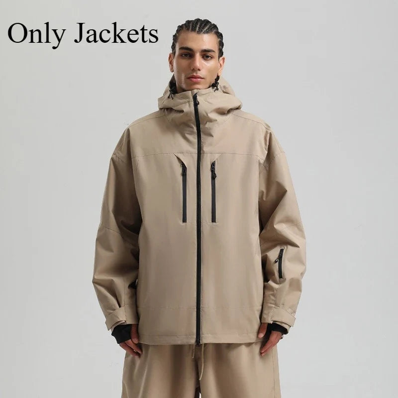 Veste de ski et snowboard pour homme à capuche imperméable avec fermetures éclair noires