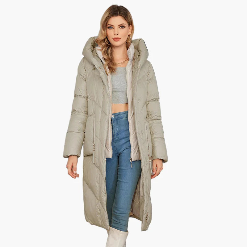 Abrigo acolchado largo para mujer estilo urbano elegante invierno