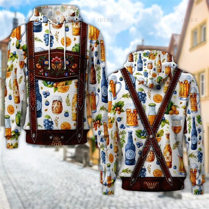 Unisex hættetrøje med print af seler og bayersk eller ternet mønster