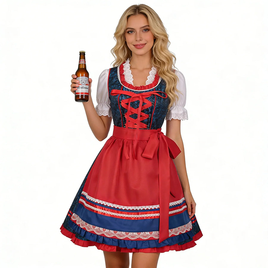 Robe Dirndl Traditionnelle Femme à Manches Courtes et Tablier
