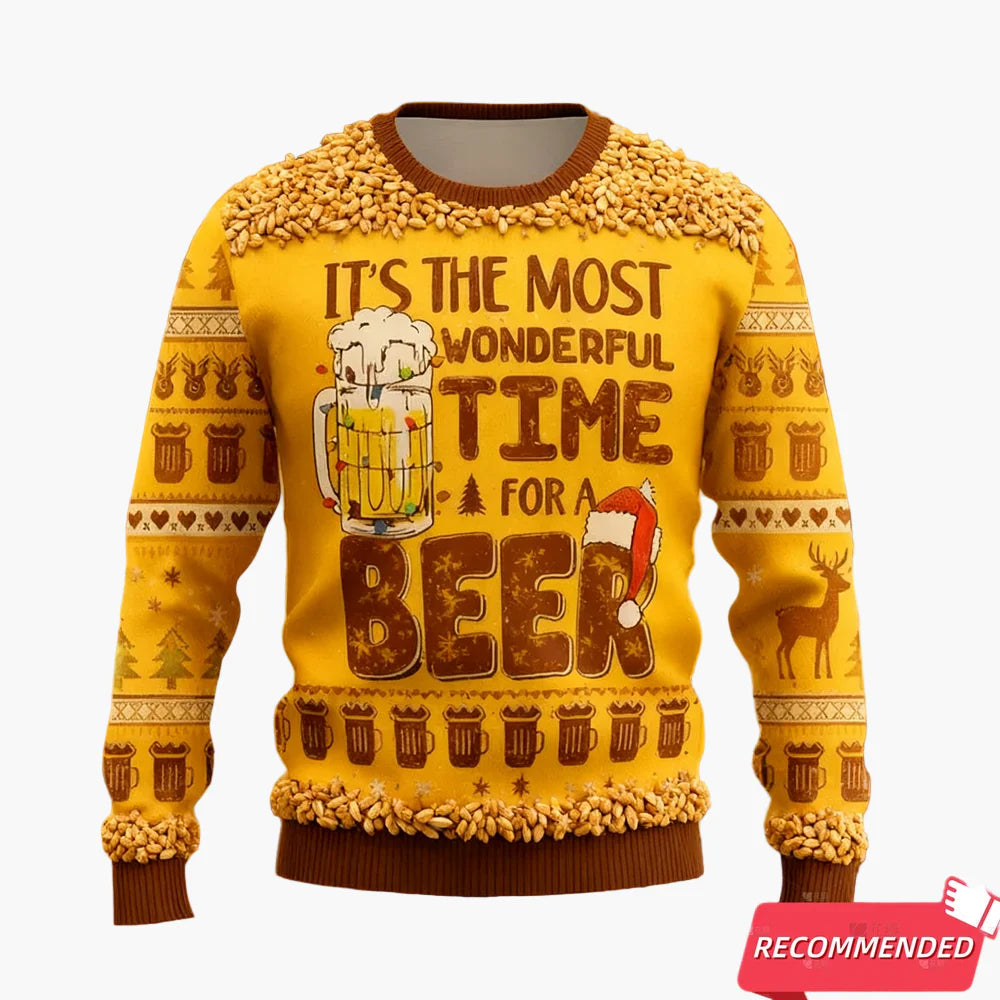 Męski sweter świąteczny w stylu ugly sweater dla miłośników piwa – Humor świąteczny, idealny na święta i prezenty