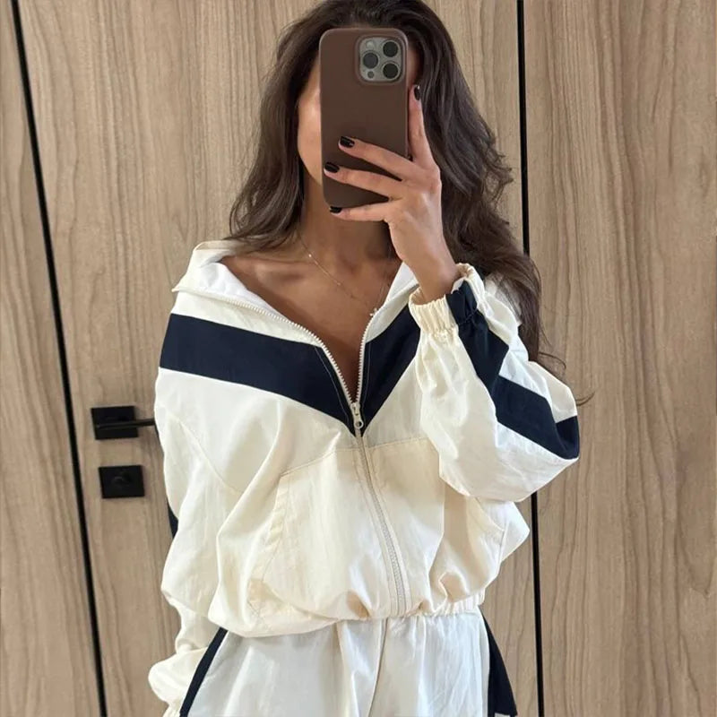 Chaqueta anorak cortavientos de mujer bicolor, de manga larga