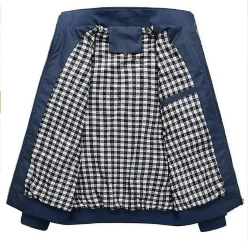 Einfarbige Herrenjacke mit Reißverschluss, Stehkragen und Seitentaschen