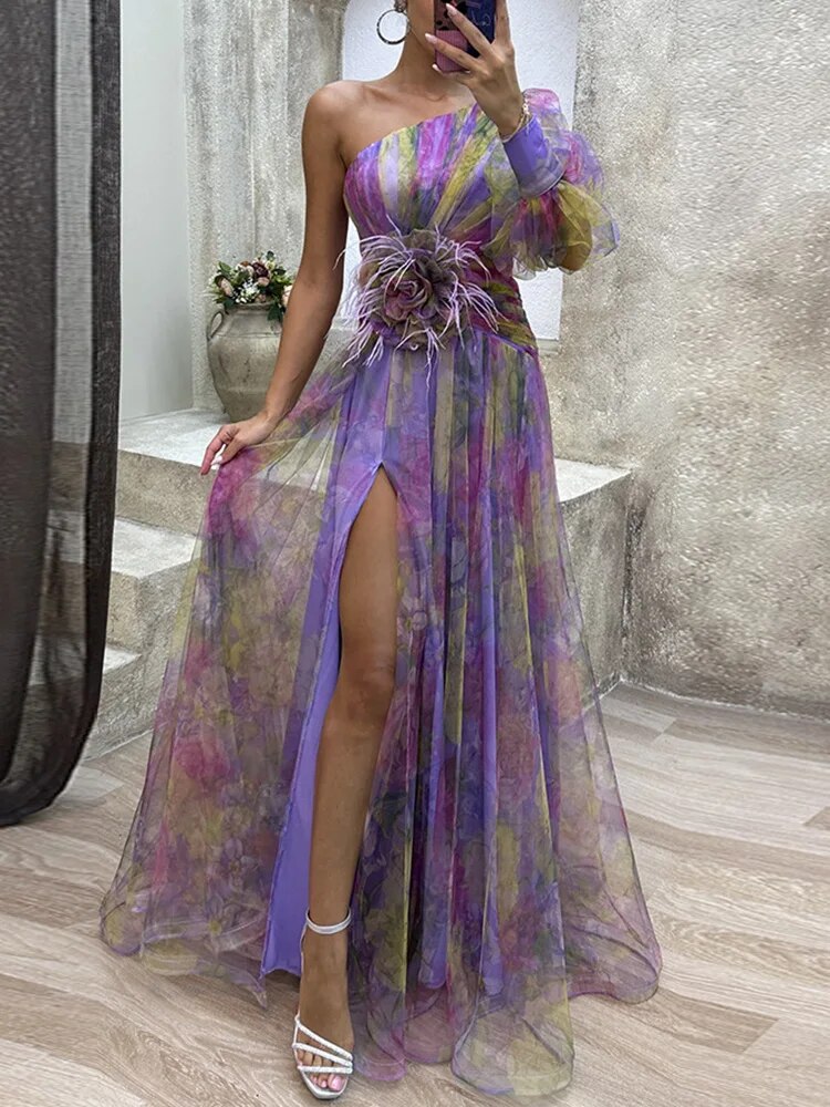 Robe Maxi à Imprimé Floral Asymétrique