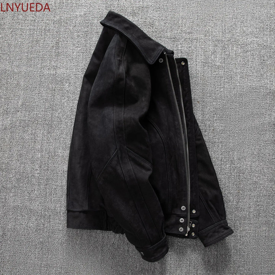 Veste Homme Courte Noire Coupe Bomber Décontractée avec Fermeture Éclair et Col Classique