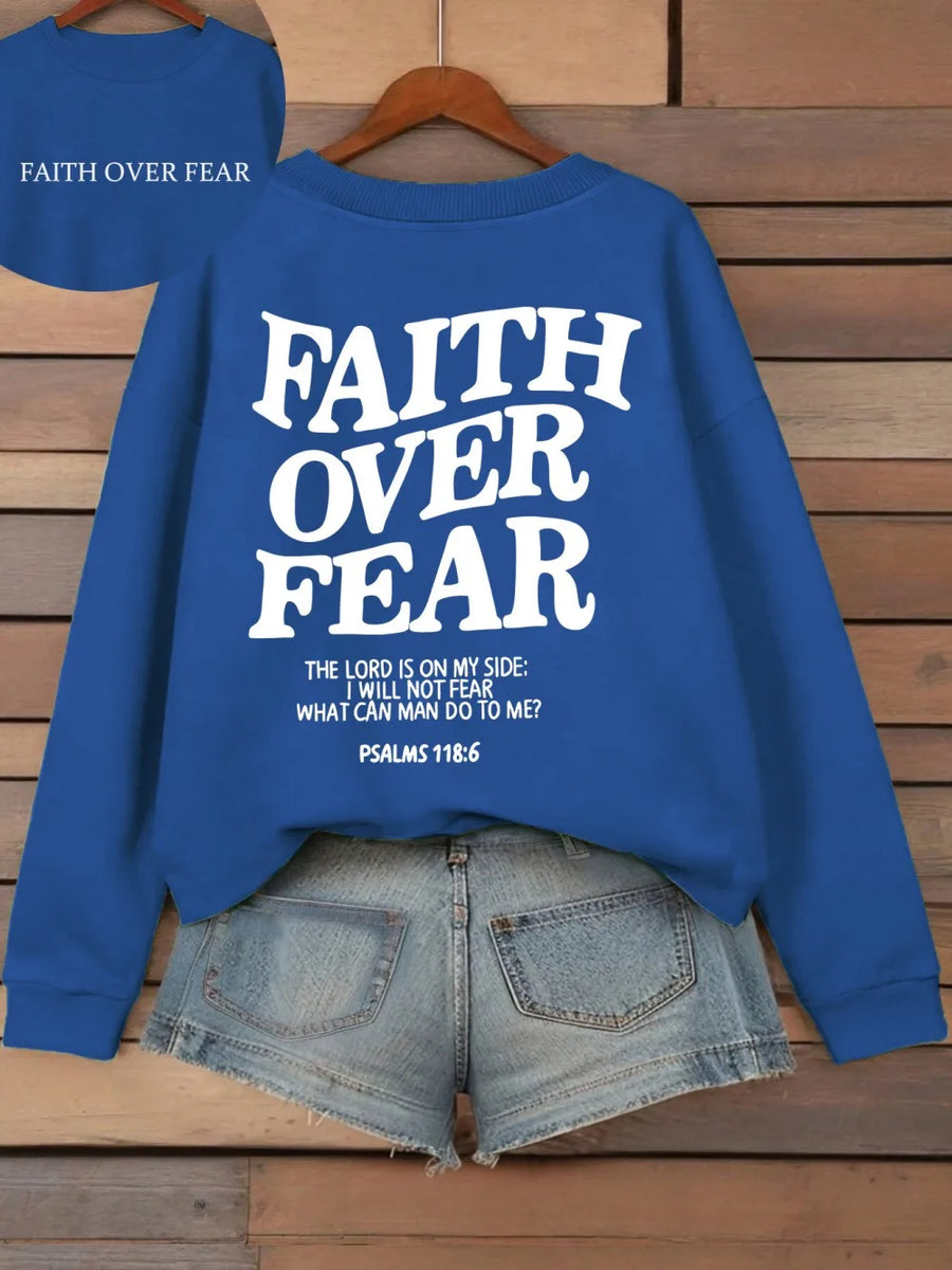 Felpa con cappuccio unisex a tinta unita con stampa "Faith Over Fear"