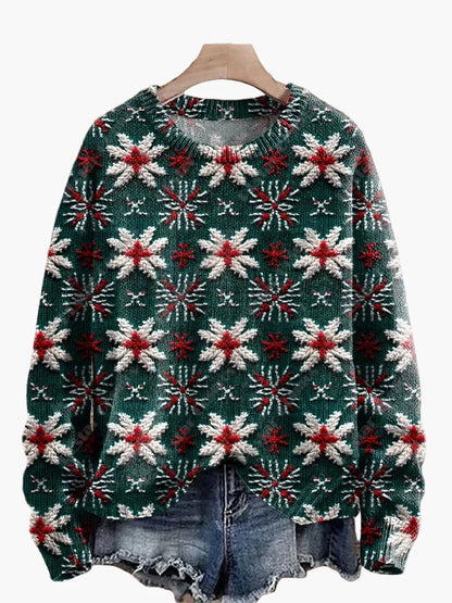 Geborduurde fantasie kersttrui voor dames, casual stijl, ideaal voor feestdagen