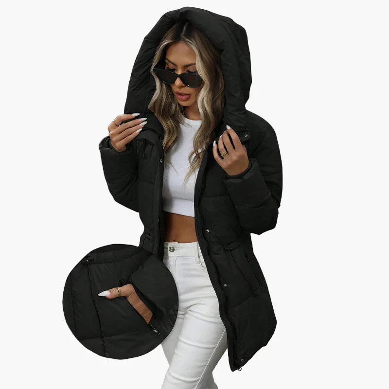 Gesteppter Damen-Wintermantel mit Kapuze, warmer und trendiger urbaner Stil