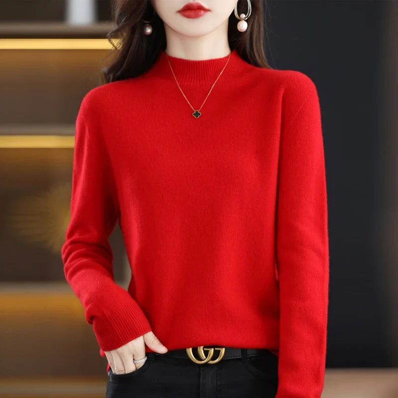 Pull col montant femme en maille douce, manches longues