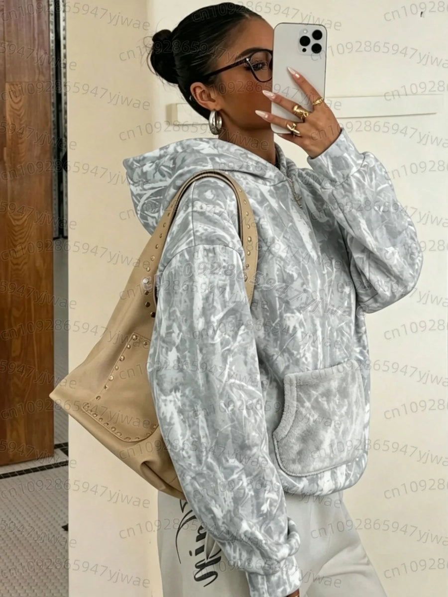 Sweat à Capuche Femme Camouflage Kaki Poche Kangourou