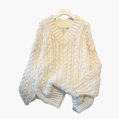 Pull torsadé col V ample pour femme, style décontracté et tendance