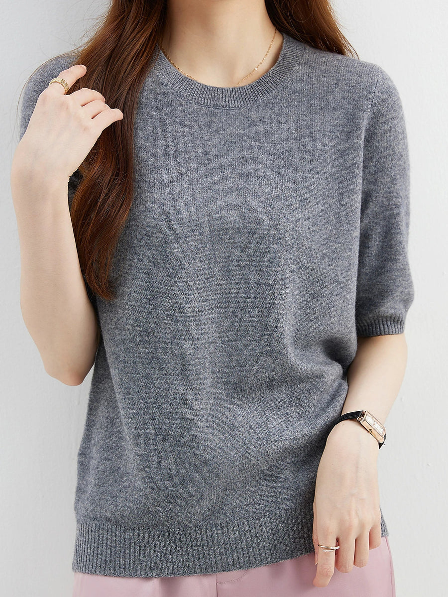 Women's Short-Sleeve Solid-Color Knit Crew-Neck Top
