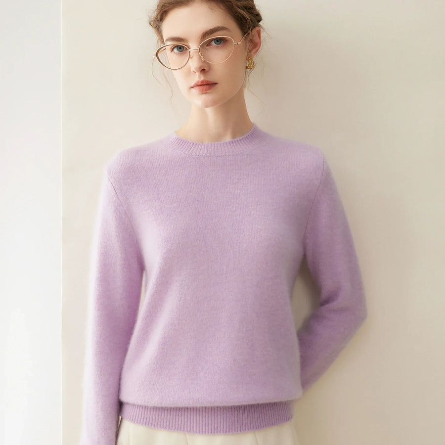 Pull en maille ras du cou manches longues femme - Blanc cassé
