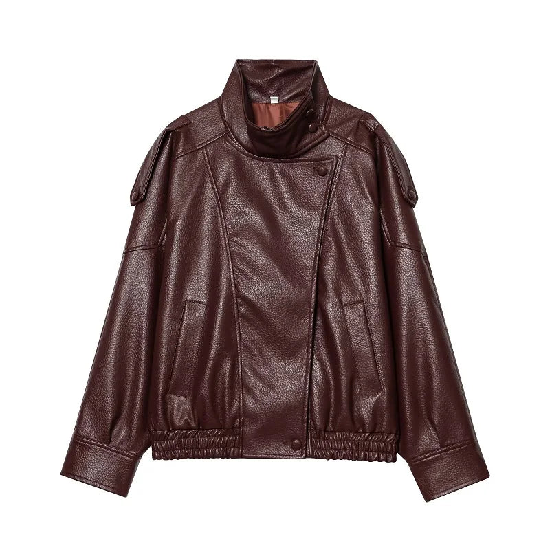 Veste courte style bombardier femme col montant asymétrique