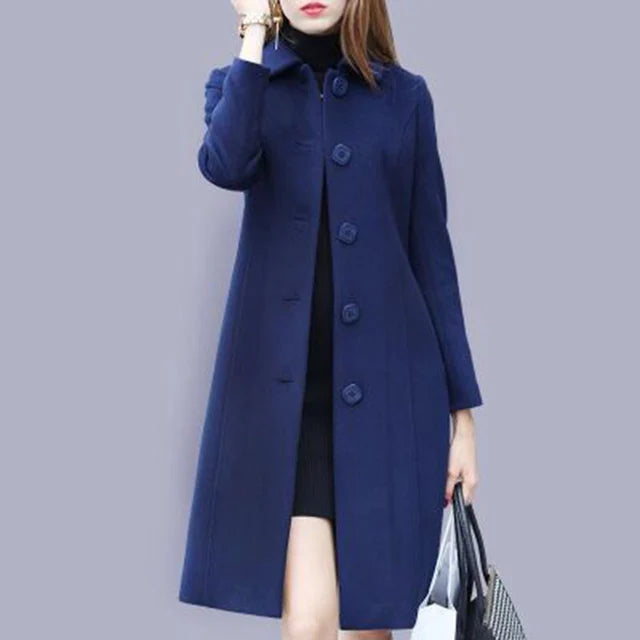 Manteau Long Femme Élégant avec Boutons, Col Classique