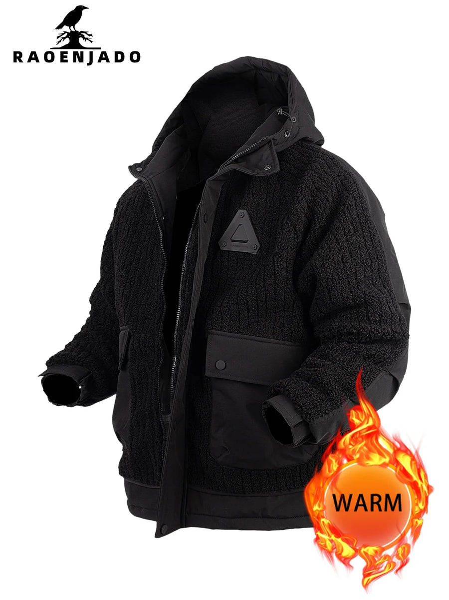 Giacca da uomo con cappuccio effetto pile, stile casual, antivento, nera