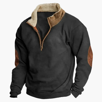 Fleece-trøje med lynlås i western-stil til mænd, ærmer med etniske mønstre, til afslappet brug