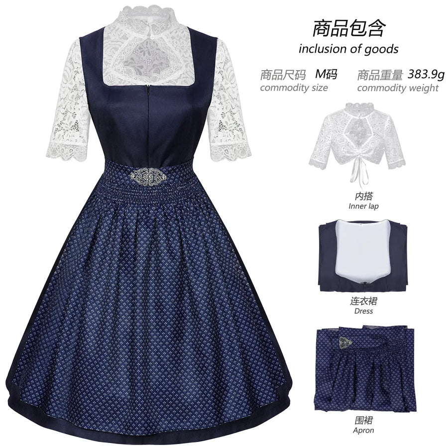 Robe Dirndl Traditionnelle Femme avec Chemisier et Tablier