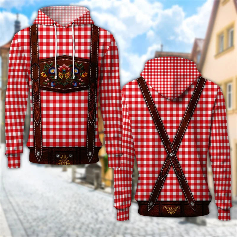 Unisex hættetrøje med print af seler og bayersk eller ternet mønster