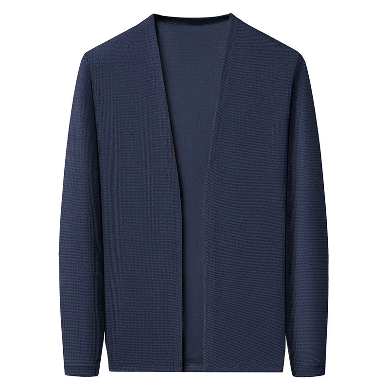 Cárdigan ligero abierto para hombre, gris claro liso