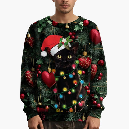 Felpa di Natale uomo con motivo gatto e maglione lavorato a maglia – Stile festivo e originale
