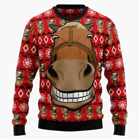 Originell herrjultröja – Sweatshirt med humoristiskt hästmönster, fest- och vinterstil
