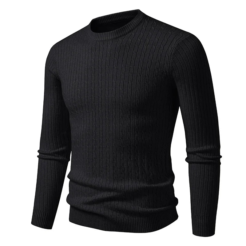 Slim-fit herregenser i kabelstrikk med rund hals og lange ermer