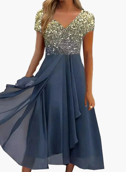 Robe de soirée élégante femme style fleuri haut chic jupe fluide événement