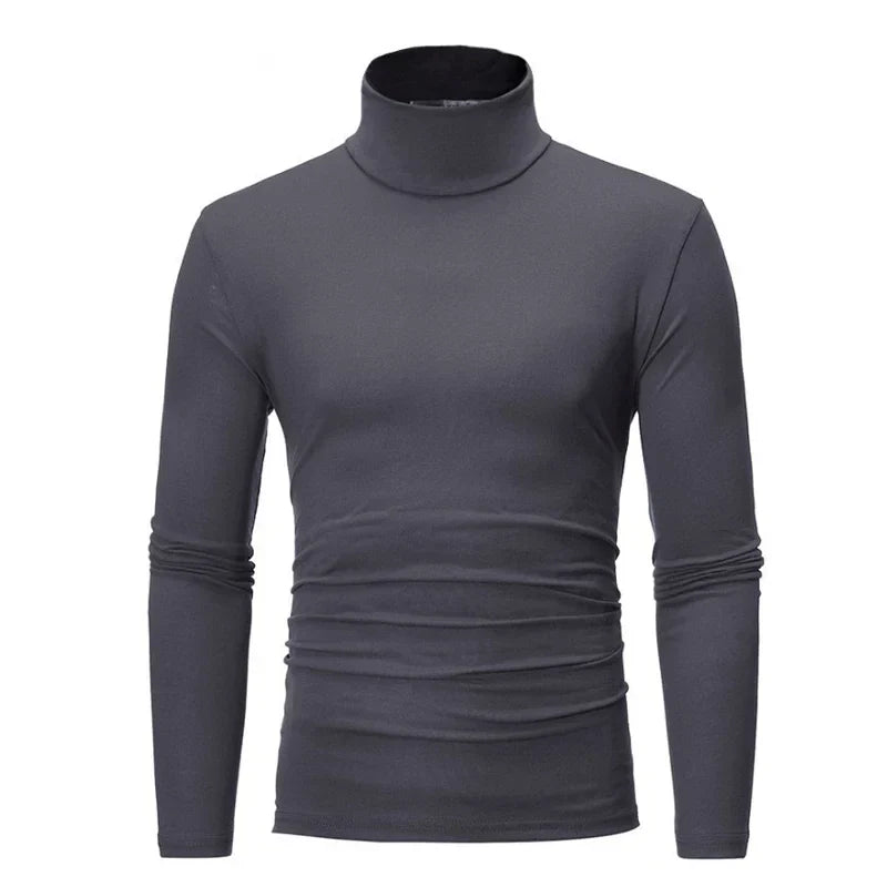 Dopasowany męski T-shirt z golfem i długimi rękawami - Dostępny w wielu kolorach